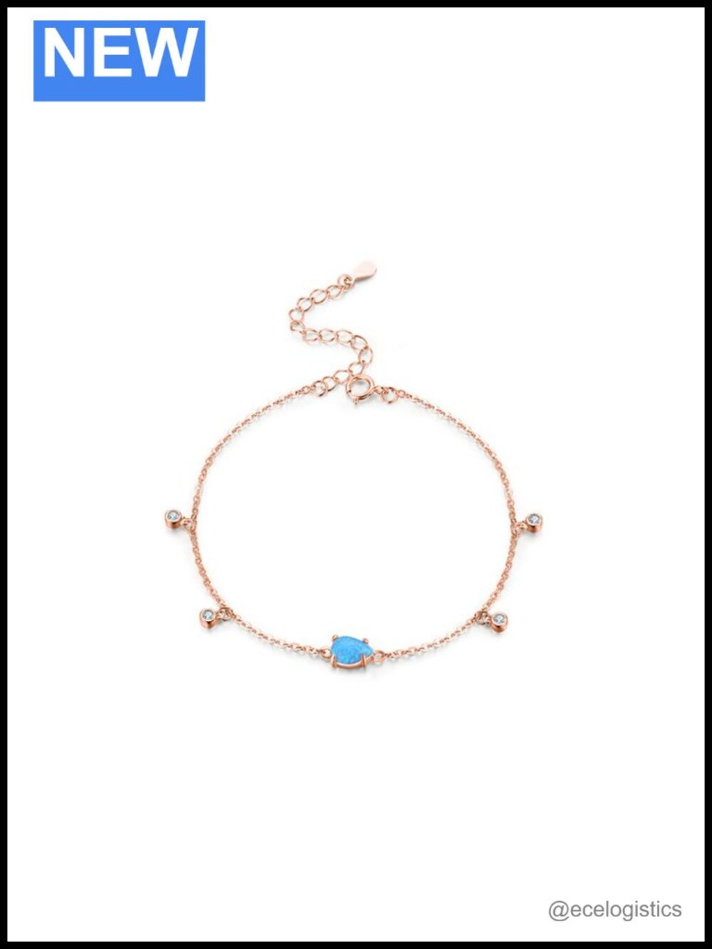 14K Gold Opal Bracelet Dainty Blue Drop Moissanite Chain